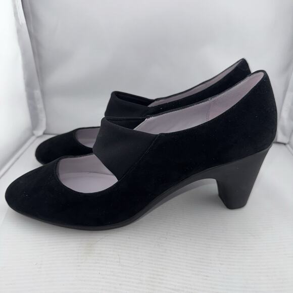 Johnston & Murphy Denise Mary Jane Black Suede Heels Size 10 Medium Comfort Work - Picture 7 of 14